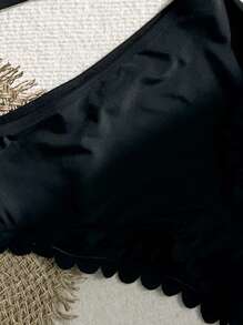 SHEIN Swim 夏季女士弧形边缘拼色泳衣套装音乐节 - 黑與白 - 查看 6