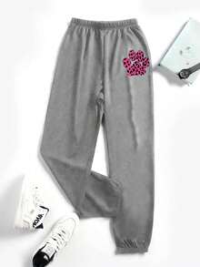 SHEIN EZwear 女用爪形彈性腰運動褲 - 灰色 - 查看 3