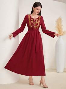 Al Najma 綁帶刺繡連搭流蘇長裙,金色線細節 - 紅色 - 查看 5