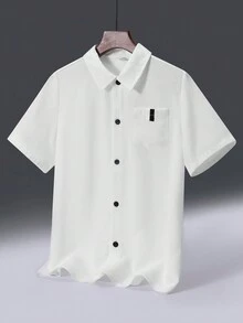 SHEIN 2入組鬆身休閒立領短袖襯衫,帶有口袋,適用於青少年男孩