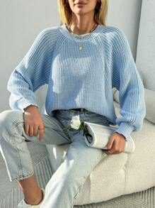 EURMUSE Plus Size Women's Round Neck Raglan Long Sleeve Sweater Pullover - Mauve Purple - View 4