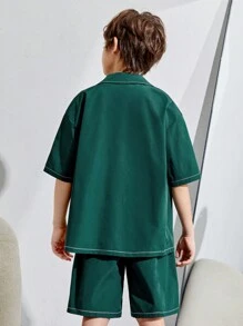SHEIN 3 szt./zestaw Chłopaka Luźny, swobodny Dopasowane Krótki Rękaw Koszula , Szorty , I Jednolity kolor Kamizelka