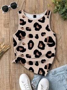 SHEIN LUNE Tank Top Motif Leopard untuk Wanita, Cocok untuk Liburan Santai dan Pergi Keluar - MultiWarna - View 8
