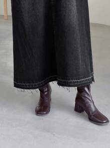 FRIFUL Women'S Long Denim Overalls Dress With Back Zipper Dress - Black - View 8