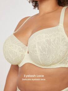 LUVLETTE 加白色性感内衣全覆盖无痕聚拢花卉蕾丝缩小胸罩