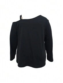 SHEIN LUNE 大尺碼不對稱領長袖t恤,鑽石心形和蝴蝶結設計 - 彩色 - 查看 2