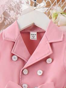 SHEIN Young Girls' Elegant And Gorgeous Sleeveless Mesh Stitching Dress With Suit Collar, Perfect For Spring And Fall Vacation Summer Holiday - Pink - View 4