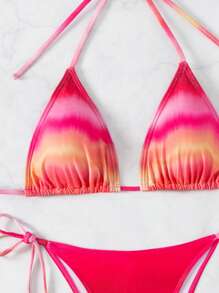 Summer Gradient Tie Knot Side Bikini Set - Multicolor - View 5