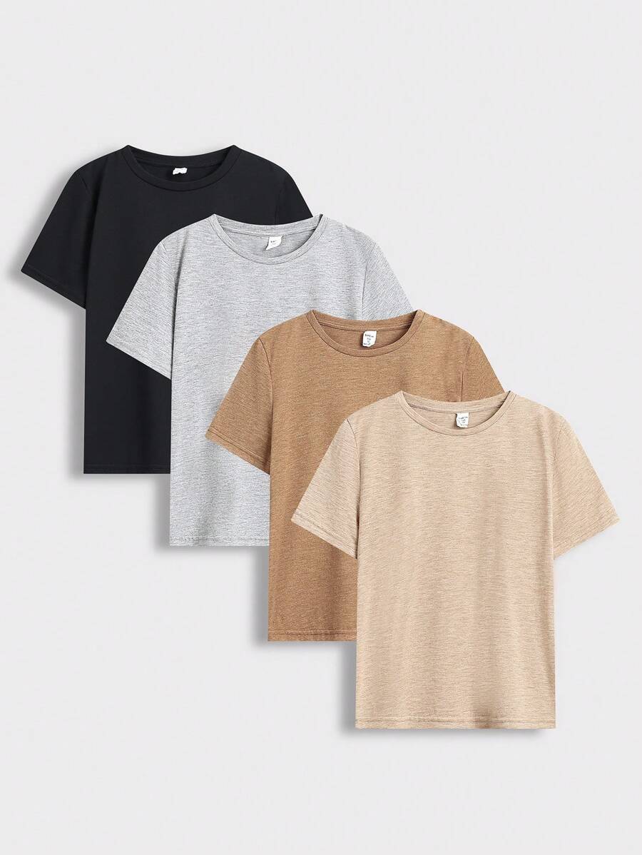 SHEIN 4pcs/Set Comfortable And Fashionable Short Sleeve T-Shirts For Tween Boys, School, Campus, College