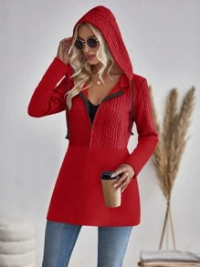 SHEIN LUNE Women's Drawstring Hooded Long Sleeve Jacket For New Year Clothes - Red - View 5