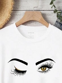 INAWLY 女士眼睛印花短袖t恤