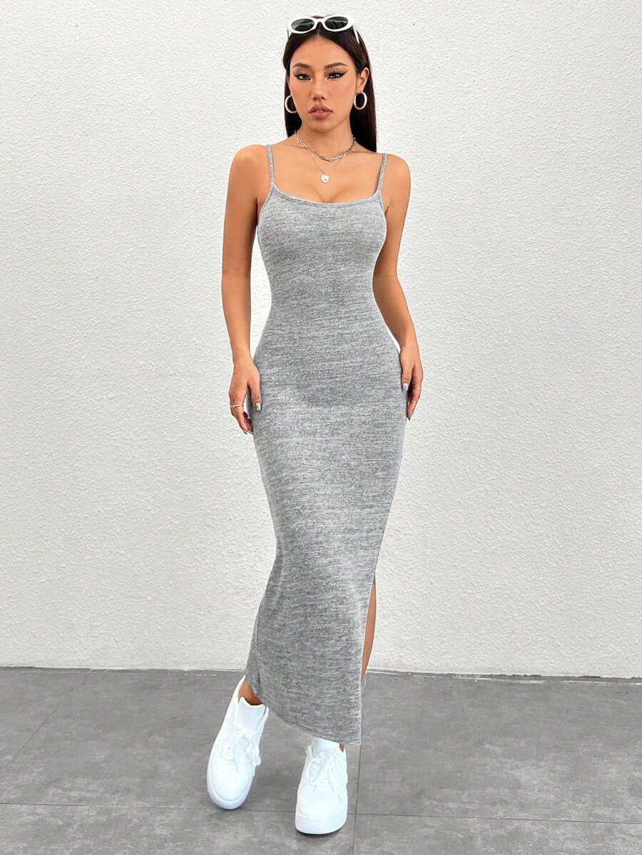 SHEIN PETITE Của phụ nữ Bên Khe Dây đeo Mì Ý  Đầm - Xám - Xem 1