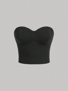 SHEIN MOD 女士純色抹胸上衣和拼色半身裙 2 件套 - 黑與白 - 查看 3
