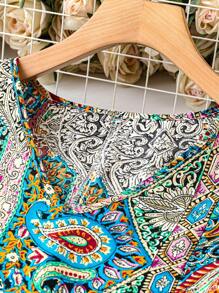 EMERY ROSE Plus Size Paisley Print Full Coverage V-Neck Blouse Western Wear, Summer