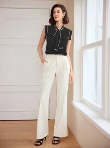 MOTF PREMIUM 編織女性縫紉前方喇叭褲裝 - 黃色 - 查看 4