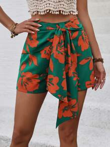Breezaya Ladies' Floral Print Front-Tie Shorts - Green - View 2