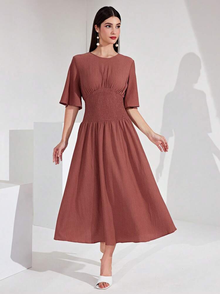 Women's Round Neckline Shirred Panel Dress