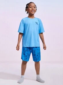 TOM & JERRY X SHEIN Tween Boy Cartoon Graphic PJ Set - Blue - View 8
