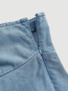 圣帕特里克节春假可爱牛仔荷叶边裙 - 淺色水洗藍 - 查看 3