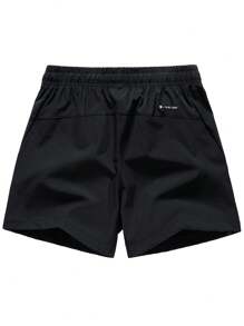 Men Geo Print Drawstring Waist Shorts - Black - View 2