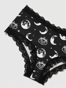 ROMWE Goth Của phụ nữ Sọ & Bướm & Chữ cái & Mắt Mẫu In Nối Ren Cắt tỉa Đồ lót Bộ , 5 cái - Nhiều màu - Xem 3