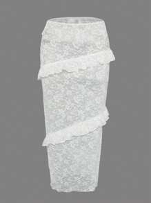 SHEIN Swim Women's Frill Mesh Hem Skirt Summer - White - View 5