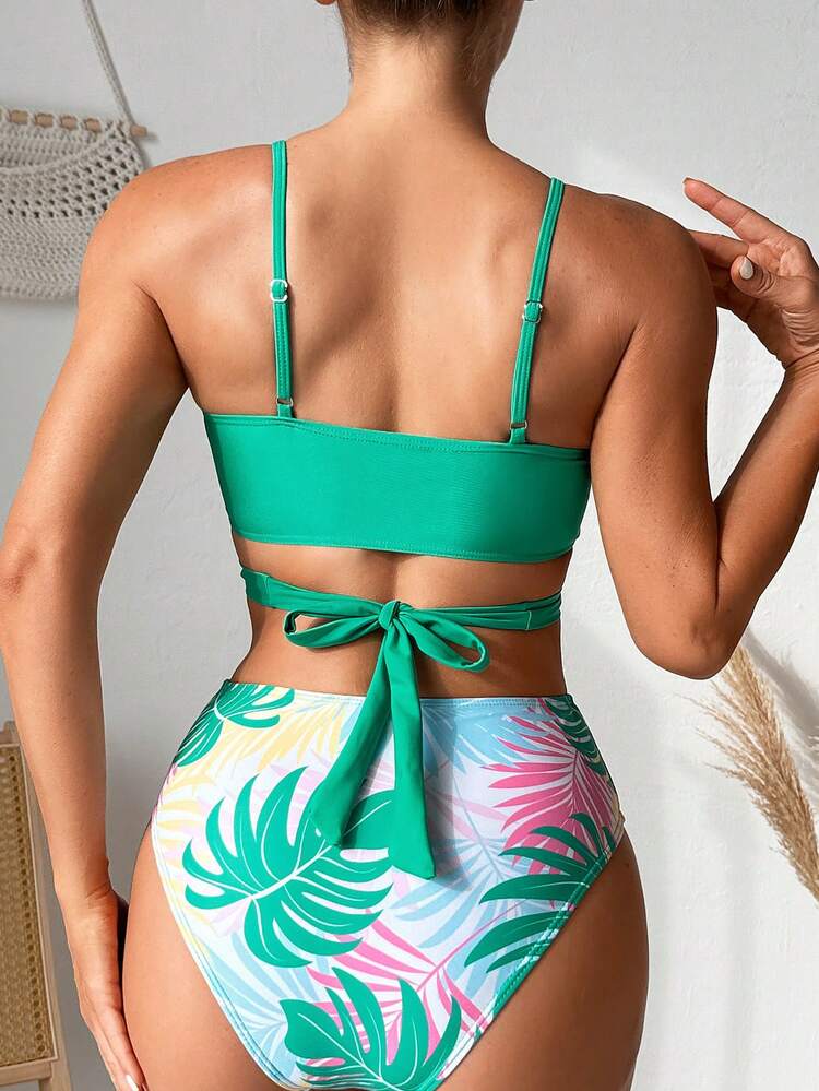 Ladies' Tropical Print Fringed One-Piece Swimsuit With Pom Poms Summer