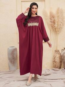 Al Najma Patchwork Woven Tape Batwing Sleeve Arabian Dress