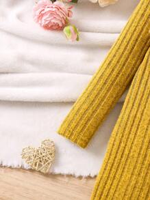 SHEIN 少女泰迪圍巾長袖上衣和pu皮革褲子套裝 - 黃色 - 查看 7