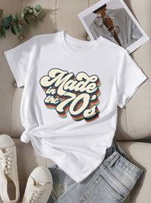 SHEIN EZwear Của phụ nữ Lá thư In Ngắn tay Áo thun - trắng - Xem 1