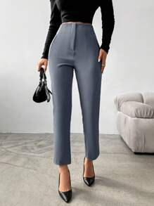 EURMUSE Women's Solid Color Tapered Suit Pants - Dark Grey - View 4