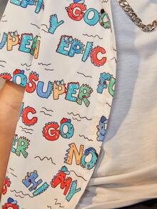 SHEIN Explorewe 男孩可愛字母印花短袖襯衫 - 彩色 - 查看 4