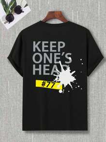 Men'S Fashionable Letter Pattern Short Sleeve T-Shirt - Black - View 4