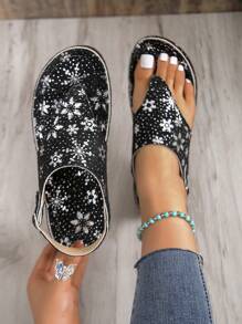 Women's Thick-Bottomed Casual Comfortable Sandals With Buckles, Random Color, Faux Leather With Small Holes On Polyurethane Soles - Black - View 5