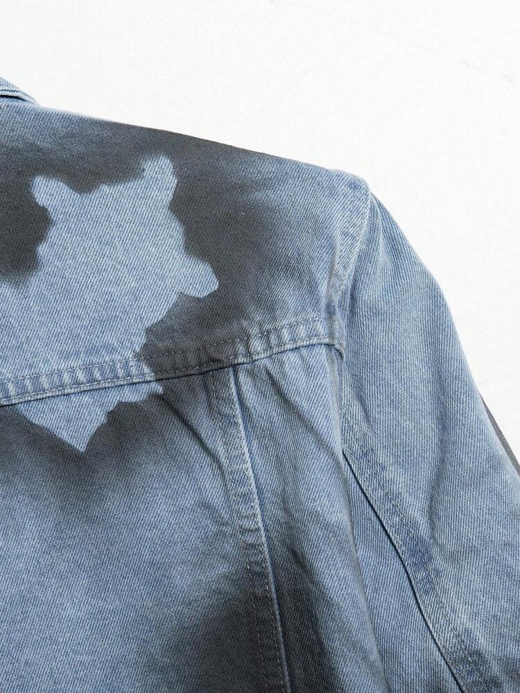 Men'S Contrast Color Star Print Button Down Denim Jacket