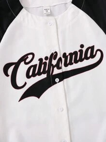 SHEIN Thiếu niên Cô gái Dệt Vá lại In thư Giải trí Áo sơ mi - Đen và trắng - Xem 3