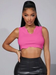 SHEIN SXY Women's Solid Color Crop Top With Notched Neckline