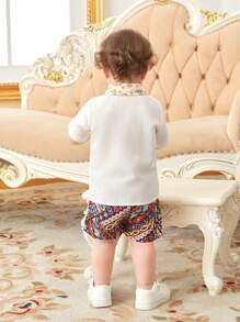 Conjunto De Camisa Y Pantalones Cortos De Manga Corta Con Estampado Para Bebé Niño - Multicolor - Ver 2
