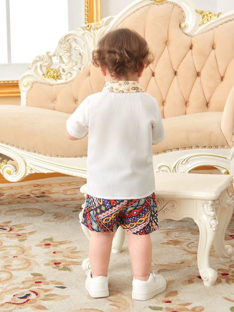 Baby Boys' Pattern Short Sleeve Shirt And Shorts Set