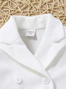 SHEIN Leap Crew NovaGlow 女婴 3 件套女婴休闲纯色短袖衬衫 + 长裤 + 吊带背心上衣套装 - 白色 - 查看 11