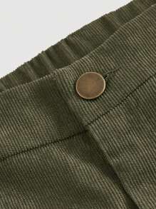 SHEIN MOD Plus Size Plain Pocketed Straight Leg Pants - Army Green - View 3