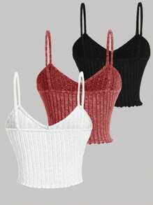 Chiquease Ribbed Knit Solid Color Camisole With Sweetheart Collar For Summer