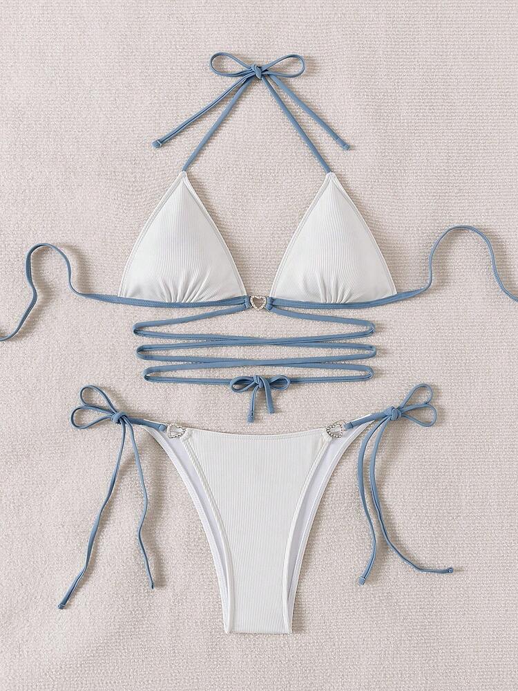 Color Block Spaghetti Strap Two-Piece Bikini Set Summer Beach