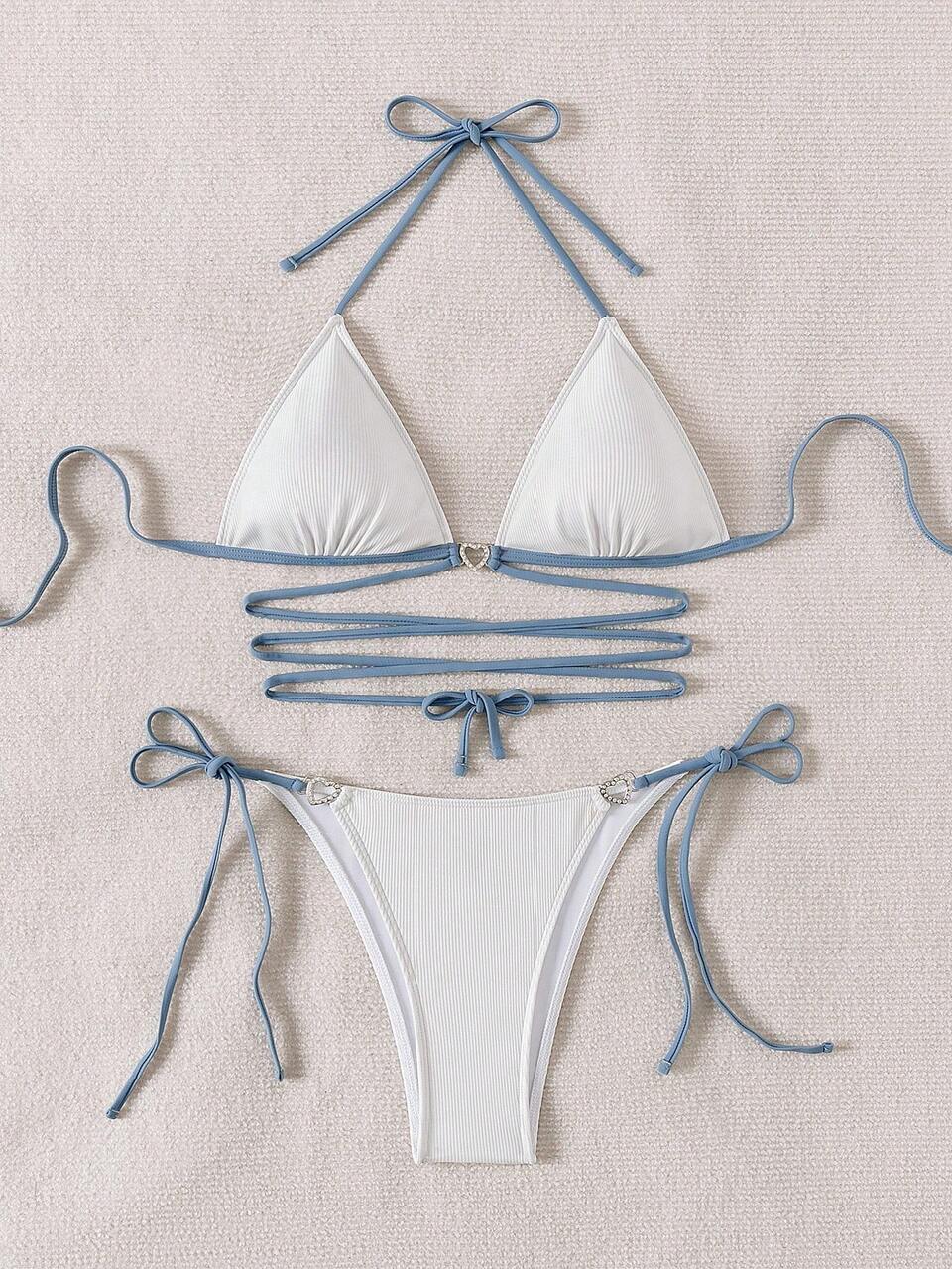 Color Block Spaghetti Strap Two-Piece Bikini Set Summer Beach