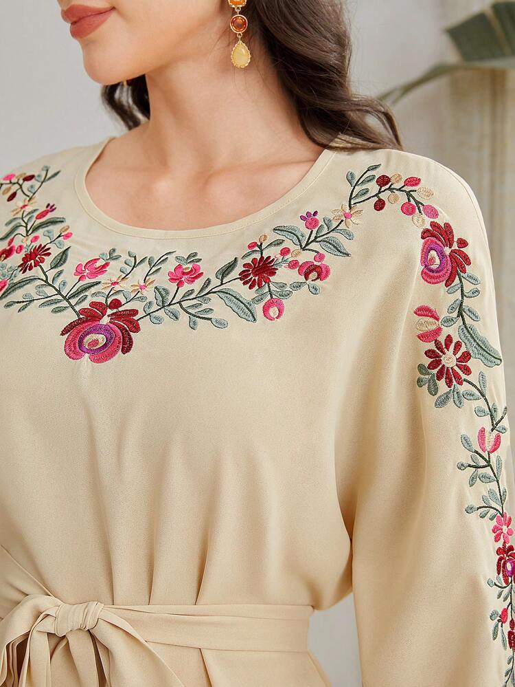 Women'S Botanical Embroidery Long Sleeve Dress Fall Cloth For Women