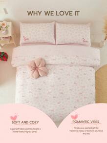 3pcs Pink Leopard And Heart Printed Duvet Cover Set, Creative & Chic Valentine's Day Home Decor,  Sweet Wedding Essentials - Red and White - View 5