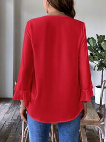 SHEIN Clasi Women's V-Neck Ruffle Edge Decorated Blouse