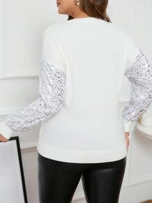 SHEIN Clasi Suéter De Talla Grande Con Parches De Lentejuelas - Blanco - Ver 2