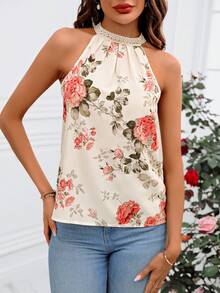 SHEIN Clasi Của phụ nữ In hoa Halterneck Áo - Nhiều màu - Xem 6