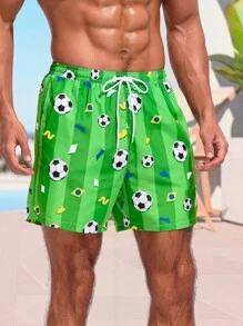 Surfspeed Men's Fashionable Soccer Printed Drawstring Beach Shorts - Green - View 5